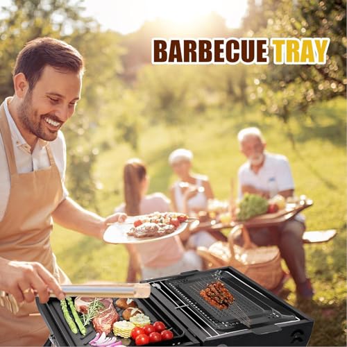 Sartén para barbacoa, 2 topes antiadherentes con asas, accesorios para barbacoa, uso en interiores al aire libre para, mariscos con carbón vegetal y barbacoas ahumadas - imagen 2