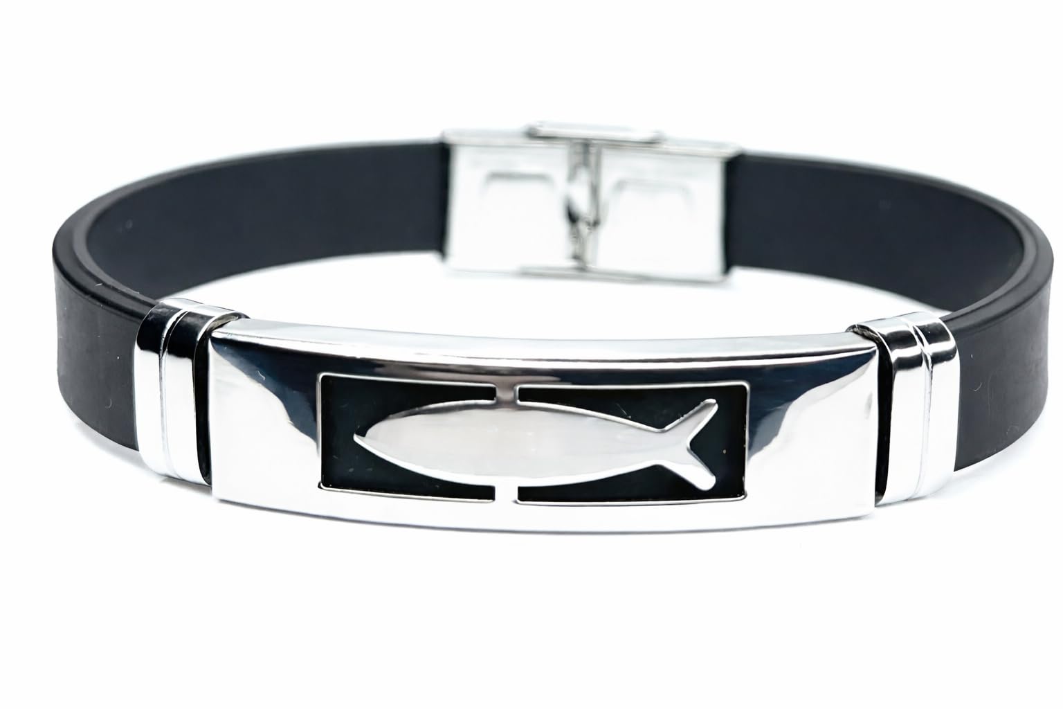 Men's Black Silicone Bracelet – Ichthys Fish Symbol – Modern, Durable and Symbolic Male Jewellery – Gift Idea for Men