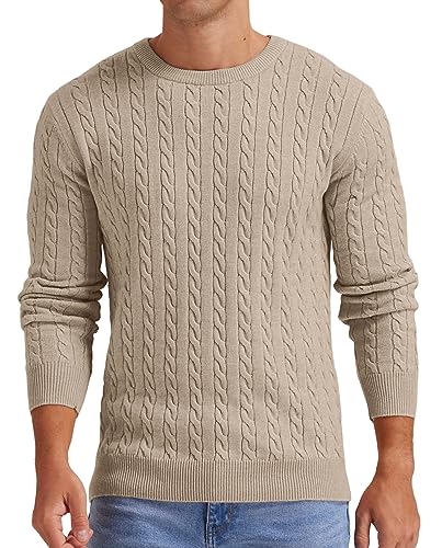 Askdeer Men's Pullover Sweater Crewneck Cable Knit Long Sleeve Sweater Classic Soft Knitted Sweaters with Ribbing Edge2