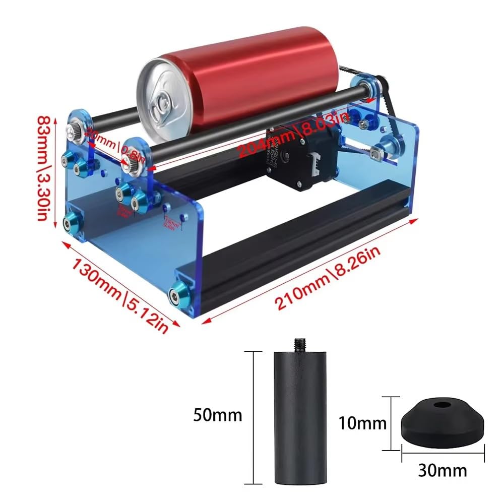 TWOTREES 360°Laser Rotary Roller,Y-axis Rotary Roller Engraving Module with Engraver Heightening Column for Engraving Cylindrical Objects Cans (Engraving Axis Tools+Engraver Heightening Column)