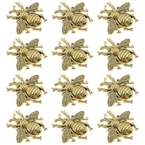 HEVSTIL 12 Pack Bee Shape Cabinet Knob,Nature Theme Single Hole Pulls Vintage Matte Gold Pewter Cabinet Knobs for Cabinet Dresser Knobs Furniture Door,Antique Gold