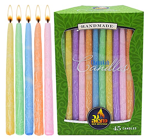 Dripless Chanukah Candles Standard Size - Frosted Multi Colored Hanukkah Candles Fits Most Menorahs - Premium Quality Wax - 45 Count For All 8 Nights Of Hanukkah - By Ner Mitzvah #TOP11