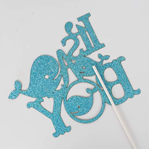Whale It's A Boy Cake Topper, Nautical Ocean Gender Reveal Baby Shower Party Decorations,Ahoy Boy Hello Baby Cake Decor #TOP4