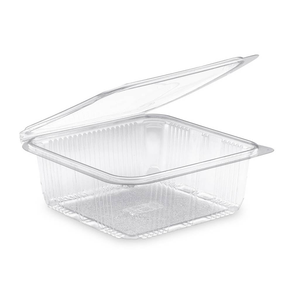 D-Work 60 Barquettes à Salade Carrées 1500 ml avec Couvercle Attenant (188x188xH.70 mm) - Empilables, Hermétiques, Recyclables