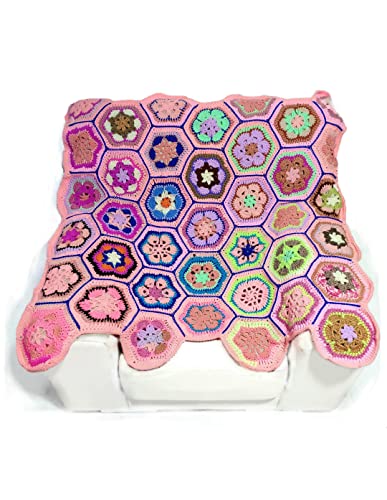 Manta de ganchillo con flores multicolor hecha a mano