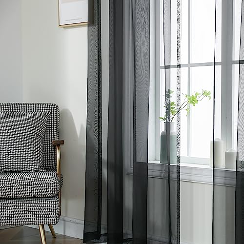 Nakitha Black Sheer Curtains 84 Inches Long 2 Panels Set For Bedroom Living Room, Rod Pocket Light Filtering Window Drapes Treatments(W52 X L84) #TOP2