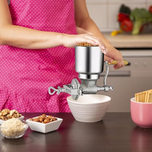 Miniatura 7 de Molinillo De Cereales Manual Con 13cm Tolva Grande 4cm Abrazadera De Mesa,Finura De Molienda Ajustable,Molino De Mano De Hierro Fundido,Para Nuez,Café,Grano,Semillas,Maíz,Especias