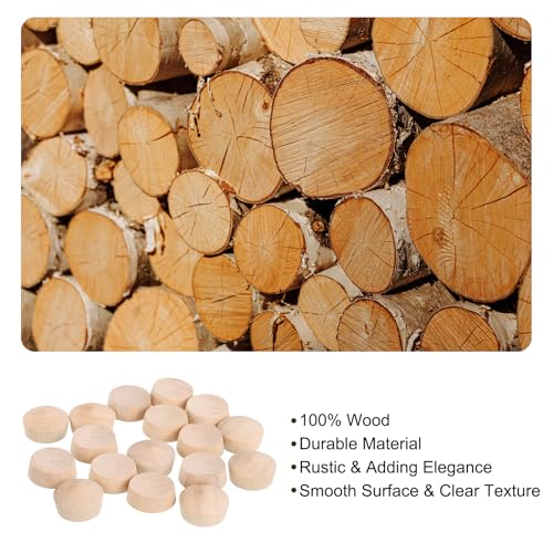 Image of uxcell 40Pcs Wood Button Plugs, 18.5mm /0.73 inch Flat Head Hardwood Screw Hole Plug Wooden Caps Buttons Wood Plug for Furniture Woodworking Craft Decor (20mm x 18.5mm)
