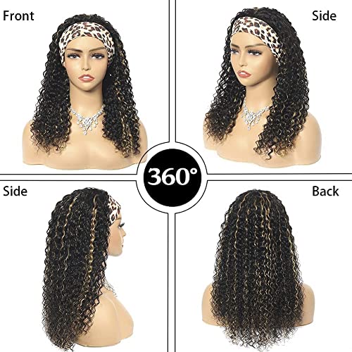 Image of Punmasa Headband Wig Curly 1B /27 Deep Wave 16 Inches 100% Human Hair Headband Wigs for Women Glueless None Lace Front Wigs Machine Made 150% Density Headband Human Hair Wigs