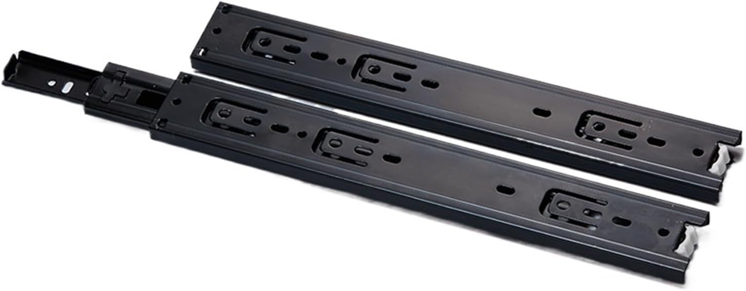 Drawer Rail Black Cold Rolling Steel 3-Way Drawers Slide Three Section Slides 8 to 22 Inch 3 Way Sliding Tracks Furniture Rails(2 pcs 16 Inch)