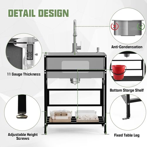 Utility Sink, 25x18 Inch Stainless Steel Freestanding Laundry Sink Practicality With Accessories-Kitchen Faucet,Soap Dispenser, SS Sink Grid, Colander For Laundry,Garage,Outdoor Kitchen,Garden... - Thumbnail 6