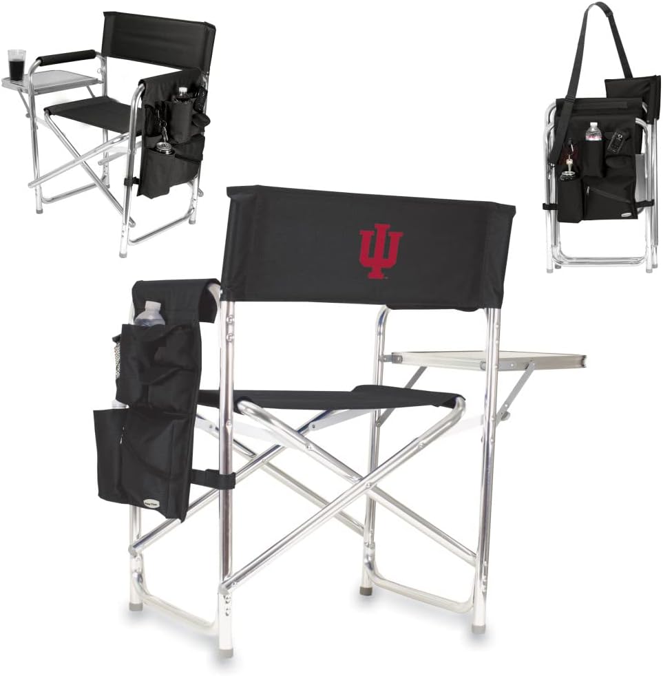 PICNIC TIME NCAA Indiana Hoosiers Sports Chair with Side Table – Beach Chair – Camp Chair for Adults
