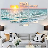 SIGNWIN 5 Panel Canvas Wall Art Modern Art Coastal Colorful Multicolor Photography Romantics Sunset for Home Decorations Ready to Hang - 60