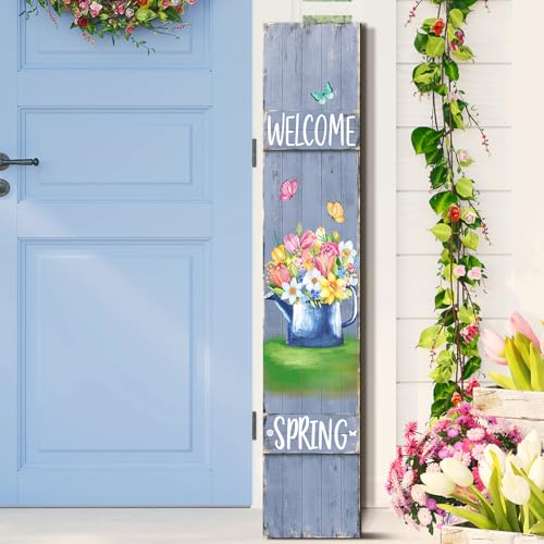 Chitidr 47" Large Spring Porch Sign Wooden Spring Welcome Porch