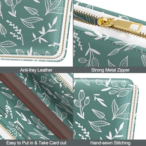 Image of Nipichsha Womens Wallet, RFID Wristlet Wallet for Women, Cute Ladies Purse, Large Card Clutch Purse with Phone Holder, Morandi Green Leaf