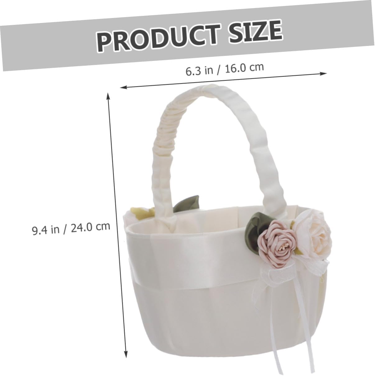 STAHAD Ivory White Flower Girl Basket with Lace and Satin Flowers, Handheld Wedding Bride Basket for Ceremony and Party Supplies, 1pcs