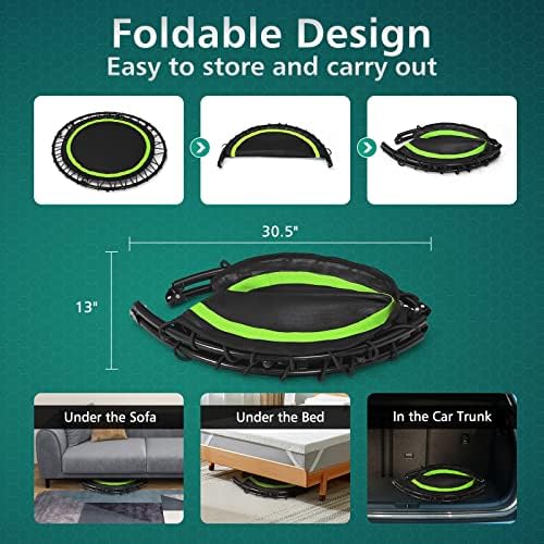 Giantex 40" Foldable Mini Trampoline, Indoor Fitness Trampoline with 42.5''-51.5" Height Adjustable Handle, Resistance Bands, Rebounder Exercise Trampoline for Adults, Kids 4 51DFn2GepRL. AC