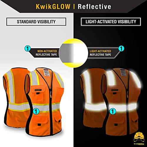 Kwiksafety - Charlotte, Nc - First Lady Safety Vest For Women [Snug-Fit] 9 Pockets, Class 2 Custom High Visibility Reflective Ansi Osha Fitted Construction Work Ppe/Orange Medium #TOP7