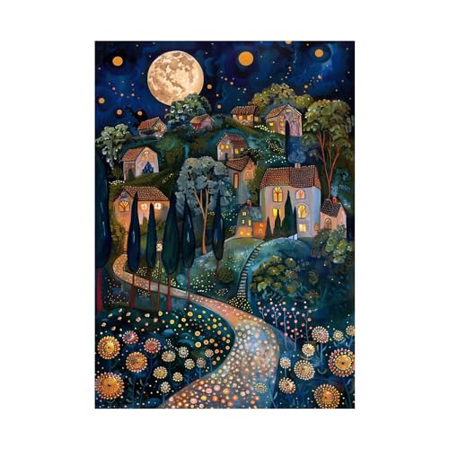 Tableau décoration murale abstraite ville nuit 80x120cm sans cadre