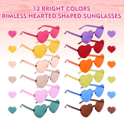 36 Pack 12 Colors Heart Shaped Sunglasses,Retro Artistic Style Party Favors Sun Glasses Bulk for Carnival,Goody Bag Stuffers,Summer Pool Toys,Beach Party Supplies,Birthday,School Gift for Boy and Girl2