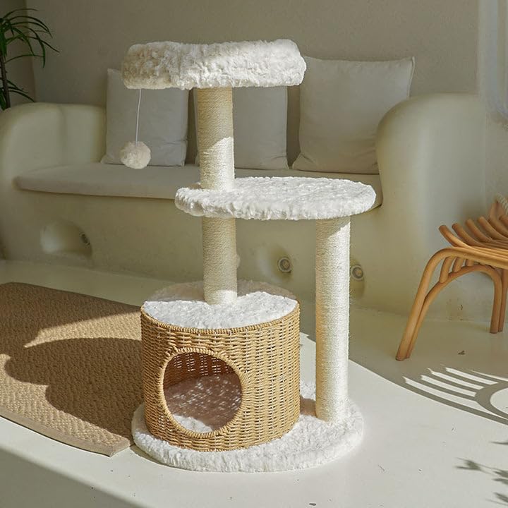Torre para Gatos con Rascador y Casa de Ratán miniatura 4