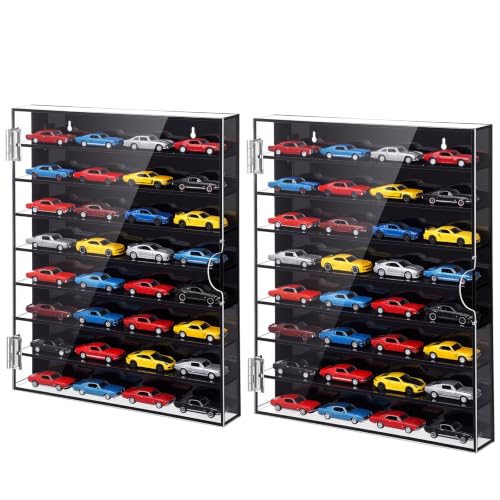Yalikop 2 Pcs 1/64 Car Display Case 1/64 Scale Toy Cars Wheels Display Shelf Hold up to 64 Cars Black Acrylic Diecast Storage Model Collectors Wall Mount Showcase Desktop Shelf No Assembly Required