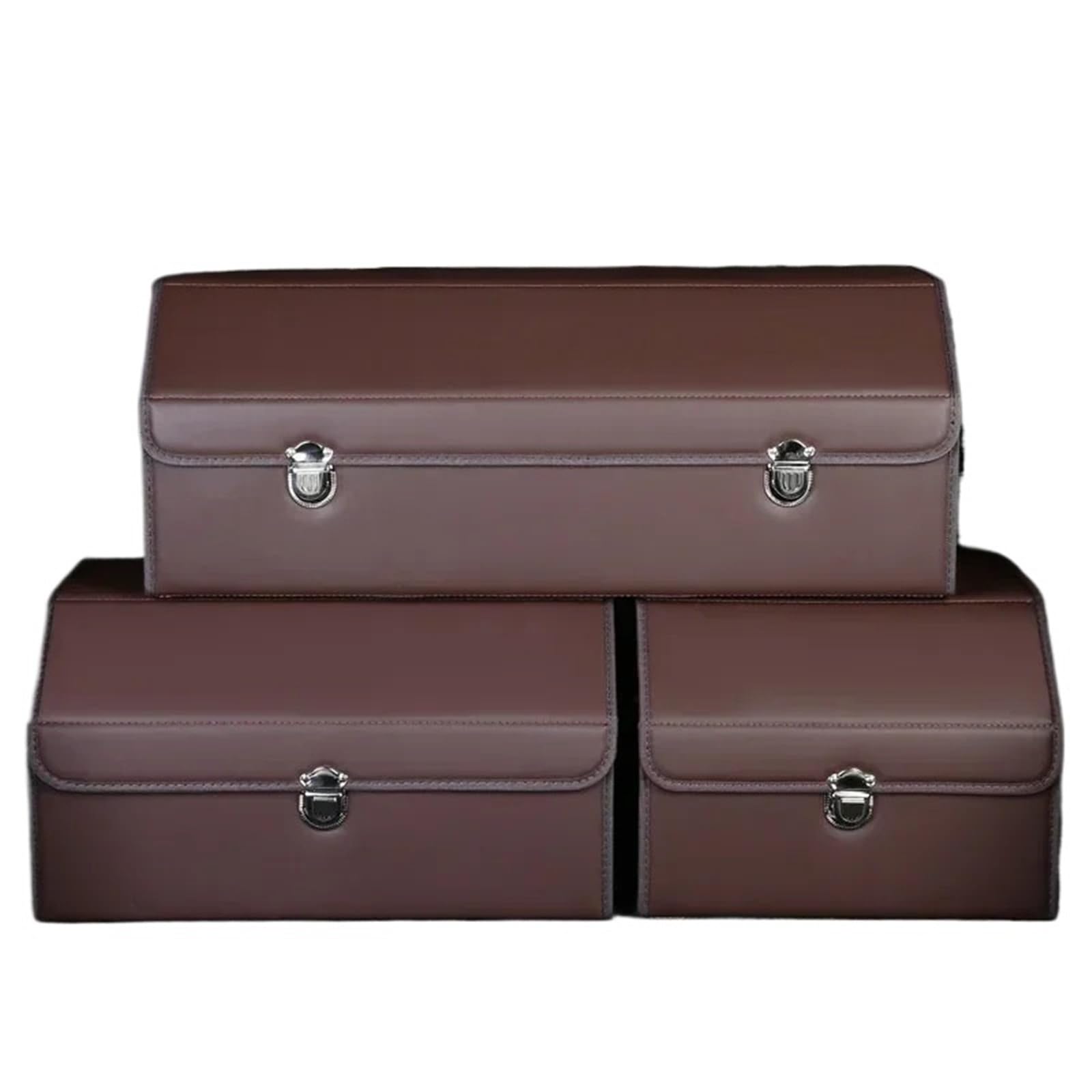DVMSIEF Trunk Organizer Trunk Organizer For Car For SUV Waterproof Leather Cargo Container Folding Vehicle Accessories For Truck(Brown,L-66x31x29)