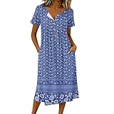 UDAUDU Women’S Spring Dresses Plus Size Trending Fall Cocktail Women Short Sleeve Park Polyester Print Tunic Dress Blue L