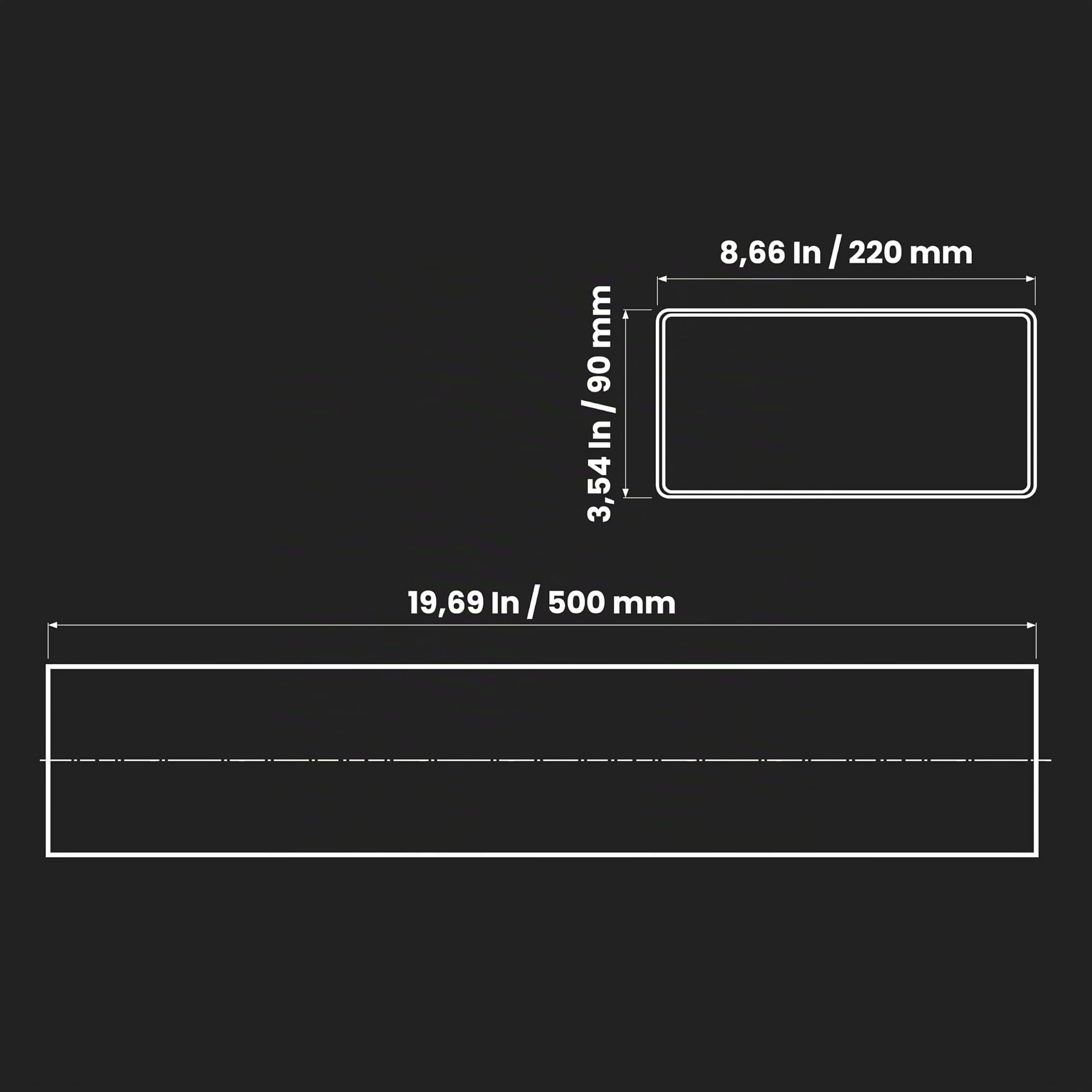 Repa Market 220 x 90 mm Canal plano rectangular de plástico 50 cm de largo, Conexión: sistema de ventilación, calefacción, refrigeración. Elemento de ventilación para espacios limitados.