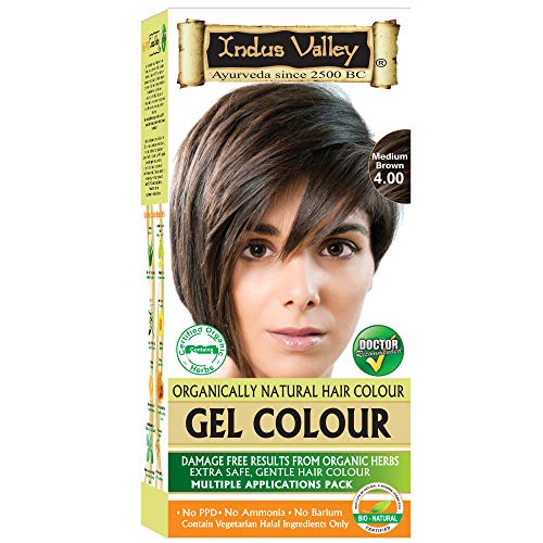 Indus Valley Natural Organic Damage Free Permanent Gel Hair Color, Ammonia Free, Vegan, Cruelty Free, Up to 100% Gray Coverage |Doctor Recommended| Bio Natural Certified- Medium Brown 4.0 (20gram+200ml) Pack of 1
