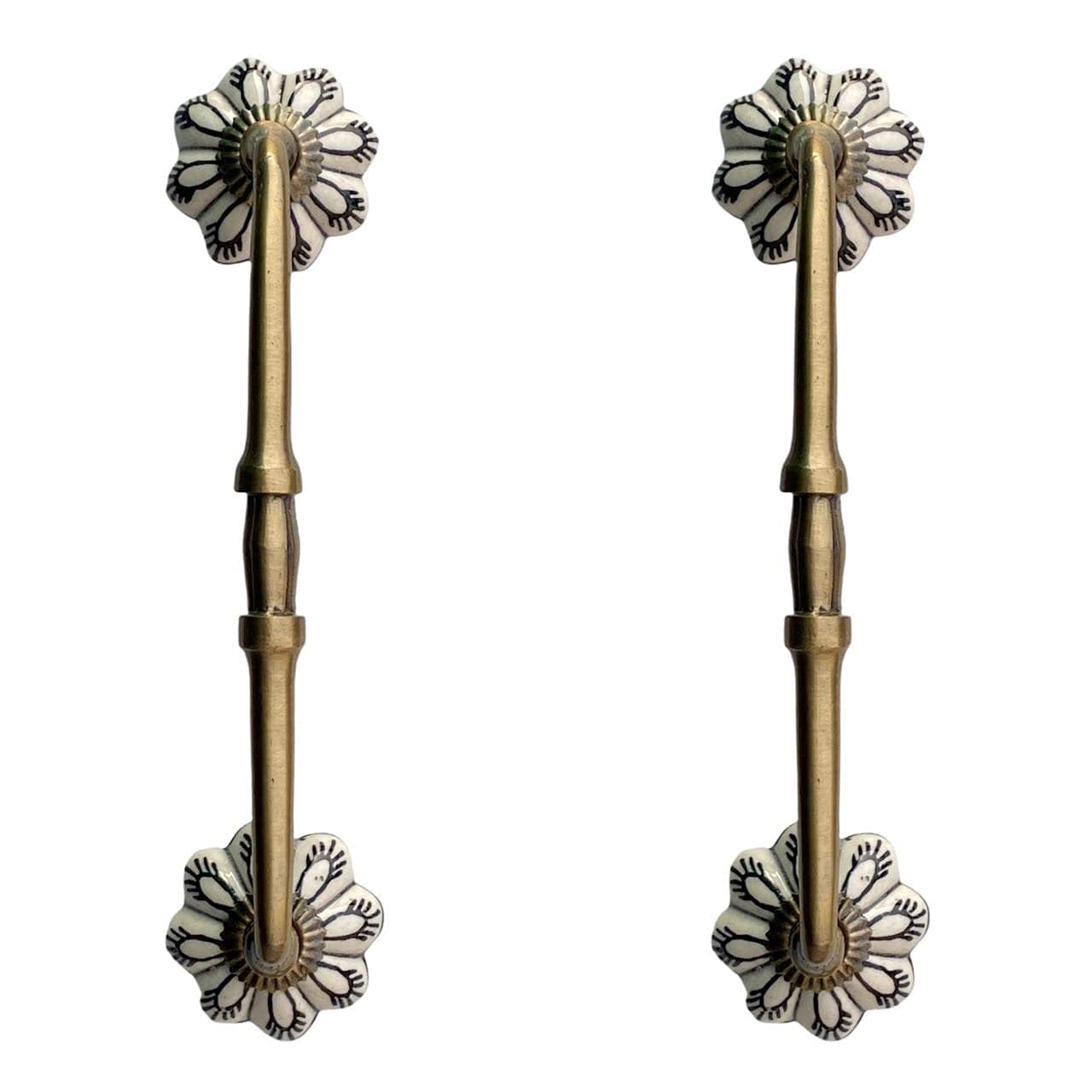 Maison Belle Ceramic Door Handle Gold Antique Finish - (Size 8 Inch, Flower Hand Painted) Hole to Hole Gap - 6 Inches - Pack of 1