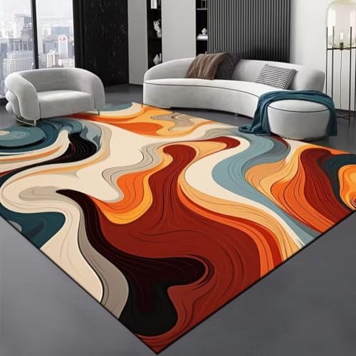 Tapis de salon abstrait moderne lavable 150x150cm antitache multicolore - 2