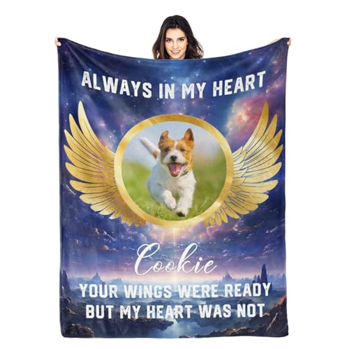 in Memory Pet Blanket Custom Blanket for Dog Mom, Personalized Pet Photo Blanket, Customized Pet Gifts for Dog Mom Dog Lovers Memorial Gift 1 Photo with Name