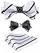 HISDERN Men's Striped Double Sided Jacquard Self Bow Tie Set One Size Black / White