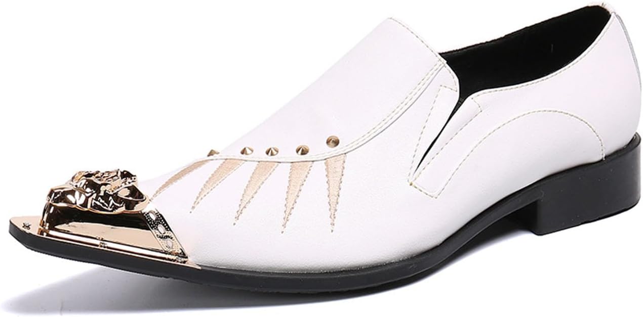 [faavi] メンズレザーシューズ、シンプルなメタルチップメンズドレスシューズ、ウェディングパーティーバンケットナイトクラブステー