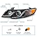 AmeriLite for 2010-2013 Forte Koup Dual LED Halos + Tube Black Replacement Projector Headlights Pair - Passenger and Driver Side