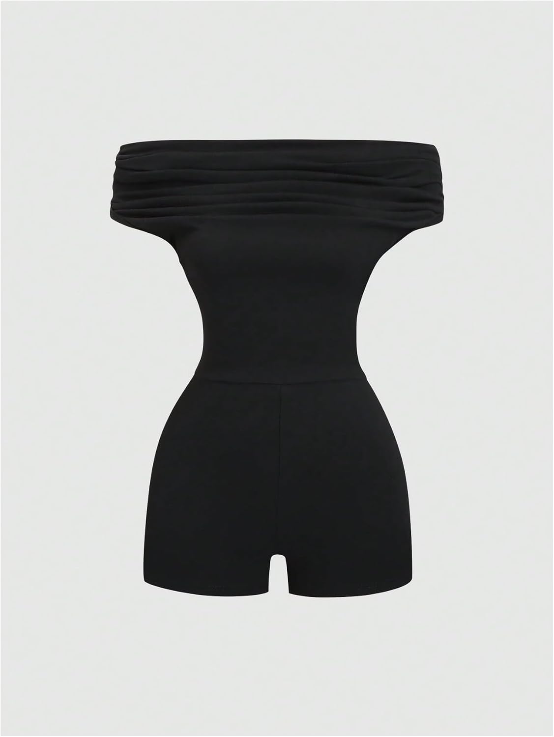 OYOANGLE Women's Workout Jumpsuit Off The Shoulder Ruched Rompers Backless Halter Unitard Bodycon Short Romper