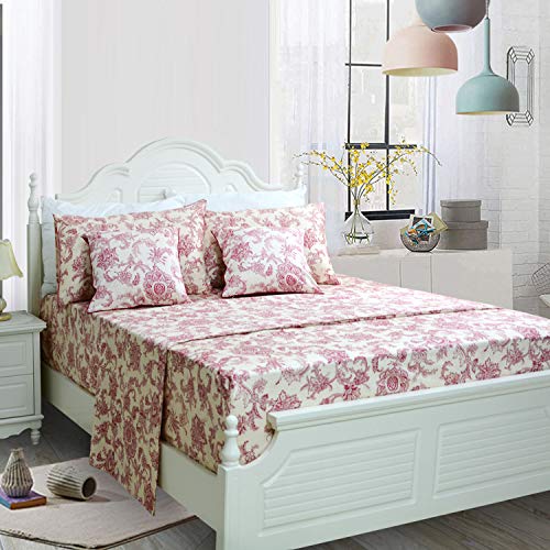 Image of FADFAY Red Floral Bedding Elegant Bed Sheets Set Luxury Bedding Collections 800 Thread Count 100% Egyptian Cotton Deep Pocket Fitted Sheet,4 Piece-California King Size