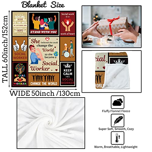 Social Worker Gifts for Women Men Cozy Social Worker Blanket Throw Soft Social Worker Month Fleece Flannel Blanket Appreciation Thank You Retirement Gift for Social Work Practitioner Adults 130x152 cm - Image 3