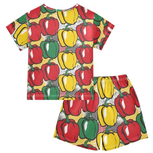 ALAZA Pepper Chili Red Yellow Green Pajamas Short Sleeve 2 Piece Sleepwear Top and Bottom Pajama Set Unisex2