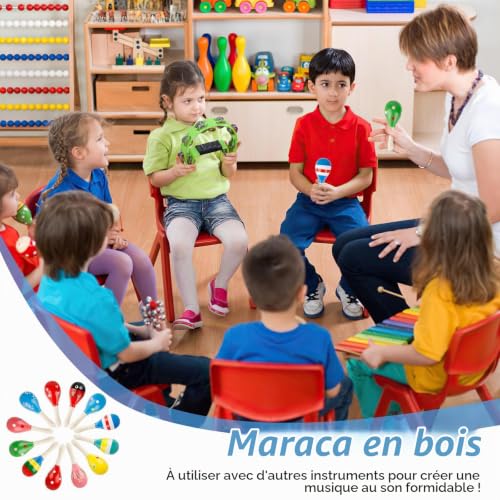 Maracas en Bois, 12Pcs Maracas Bois Enfant, Hochet en Bois pour Enfant – vue 5