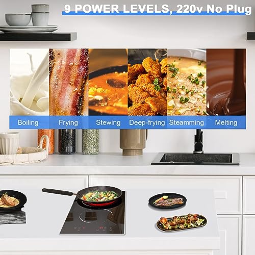 2 Burners Electric Cooktop, 12 Inch Radiant Electric Stove Top, Built-In Electric Stove, Timer & Kid Safety Lock, Glass Protection Metal Frame, 220V-240V Hard Wire (No Plug) Hobsir #TOP2
