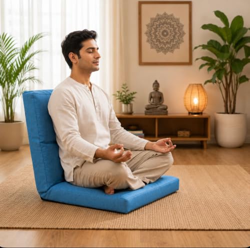 Image of Kawachi Reclining Meditation Floor Chair | Adjustable 5-Position Backrest | Foldable Seating for Yoga, Study, Relaxation & Home Use | Lightweight & Comfortable Design (Sky Blue)