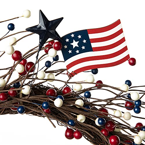 Glitzhome 2029100007 Patriotic Wreath For Front Door Wall Decorations Red White And Blue Wreath American Flag Berry Twig Wreaths Farmhouse Summer Outdoor Wreath 4Th Of July Independence Day Flag Day Wreath thumb #4
