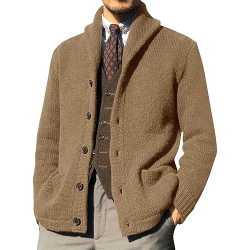Men Shawl Collar Cardigan Sweaters Knit Shawl Collar Pockets Cardigans Shawl Collar Buttons Knit Cardigan Sweater