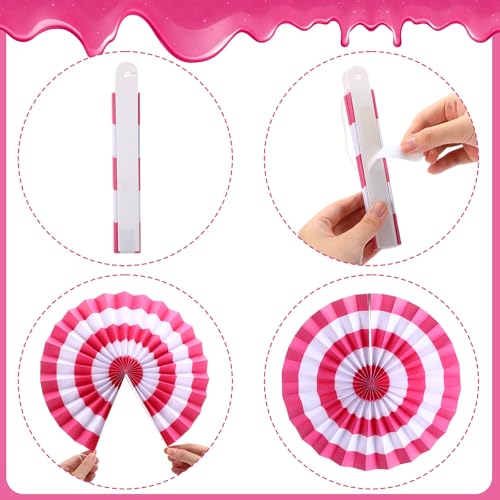 Image of Outus 9 Pcs Christmas Hanging Decorations Peppermint Paper Fans Pink