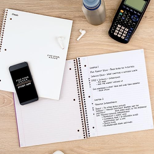 Image of Five Star Spiral Notebook + Study App, 3 Subject, College Ruled Paper, 8-1 /2 inch x 11 inch, 150 Sheets, Fights Ink Bleed, Water Resistant Cover, Amethyst Purple (38746)