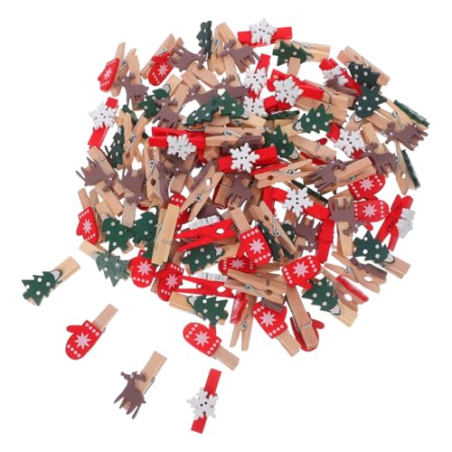 DECORNIJIA 100 Piezas Pinzas de Madera Mini Navidad con Diseños de Árbol y Reno para Fotos Manualidades DIY Clips Pequeños para Colgar Tarjetas y Decoración Festiva
