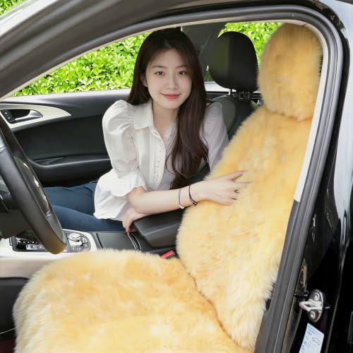 Image of OGLAND Fluffy Sheepskin Car Seat Covers for Soft Auto Fur Pet Cushion Pad