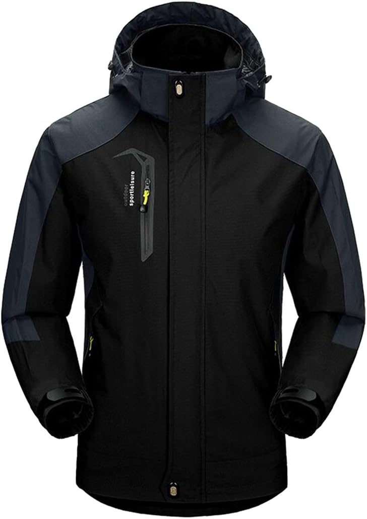 Oweisong Men Hooded Waterproof Raincoat Outdoor Hiking Windproof Softshell Jacket Sportswear Windbreaker
